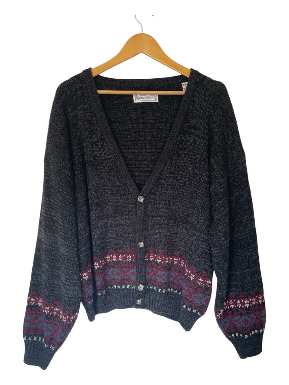 Vintage Fair Isle Knit Grandpa Cardigan Sweater Oversized Layering Grunge Medium